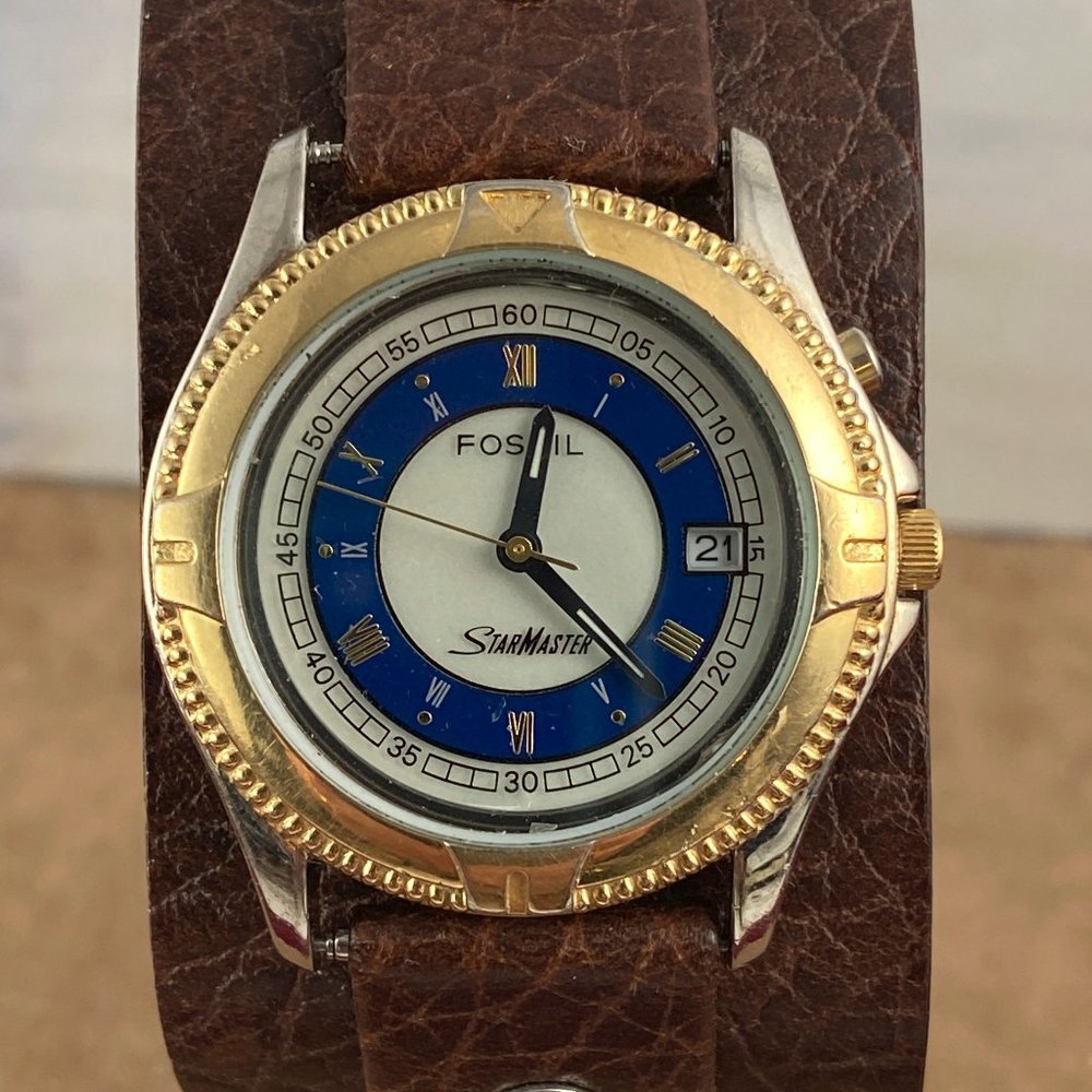 Vintage Fossil StarMaster 2 Tone Gold Silver Watch